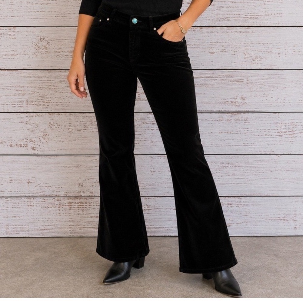 Jones New York Velvet Pants Women 10P Black NWT Stretch Flare Cotton Blend